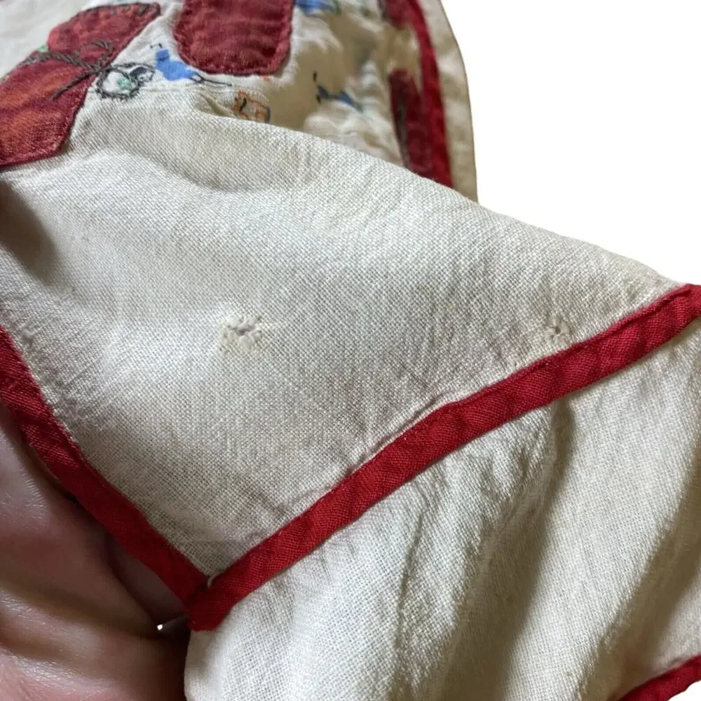 VTG Antique Hand‎ Made Apron Toddler Child Appliqué Bonnet Girl Embroidered READ